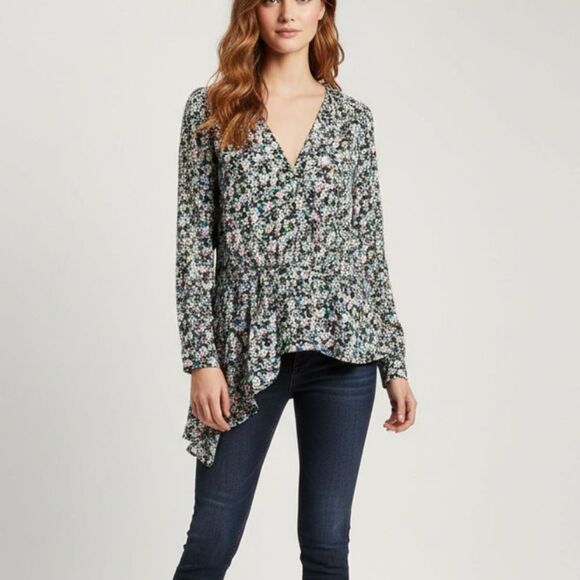 NWT Neon & Nylon Asymmetrical Floral Poplin Blouse Size L • Modern Chic - Picture 1 of 9